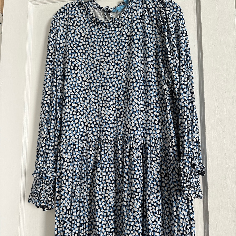 Draper James Kitty Dress in Blue Square Dot Long Sleeve Dress